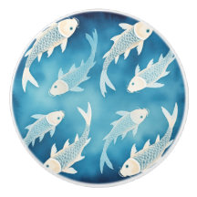 Rustig Indigo Koi-ontwerp Elegante Waterverf Knop