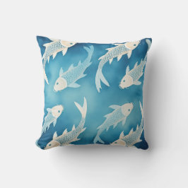 Rustig Indigo Koi-ontwerp Elegante Waterverf Kunst Kussen