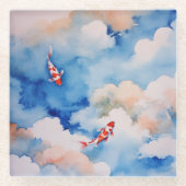 Rustig Japans Koi in het Clouds Glass Onderzetter (Voorkant)