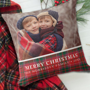 Rustig Kerstmis Plaid Rood Groen Foto Kussen