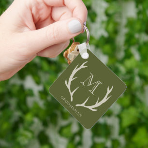 Rustig legergroen gewei aangepast geschenk voor br sleutelhanger