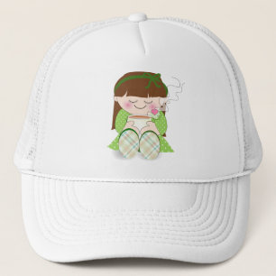 Rustig maar. Cute Kawaii Girl Relaxing with Tea/Co Trucker Pet