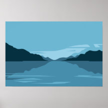 Rustig meer met berglandschap - Minimalistisch