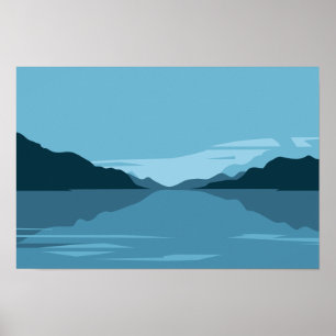 Rustig meer met berglandschap - Minimalistisch Poster