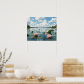 Rustig meer met water Lily Flowers en bewolkte hem Poster (Keuken)