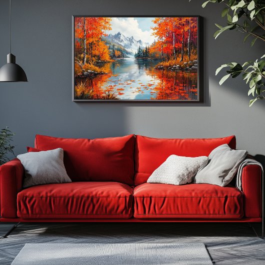 Rustig meer omgeven door herfstbomen canvas afdruk