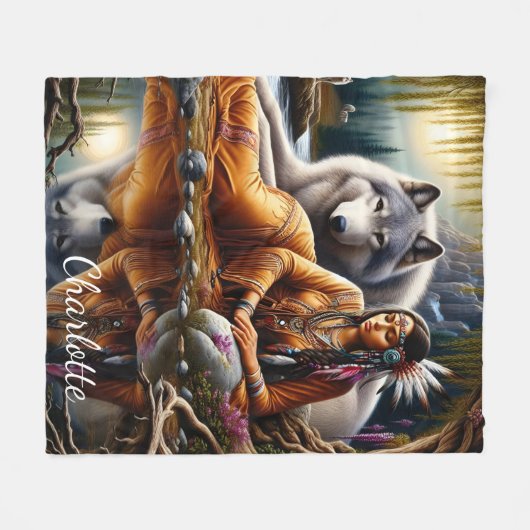 Rustig moment: Indiase vrouw en wolf Fleece Deken (Voorkant (Horizontaal))