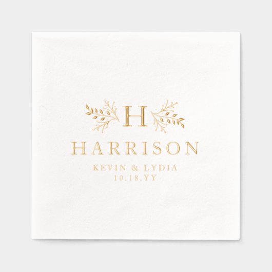 Rustig monogram eenvoudig elegante naam bruiloft folie servetten (Voorkant)