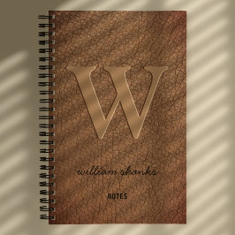 Rustig monogram gouden script naam bruin leer notitieboek