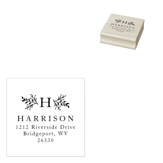 Rustig monogram retouradres rubberstempel (Gestempeld)