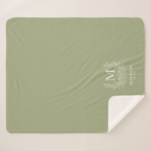 Rustig monogram Sage Green gepersonaliseerde initi Sherpa Deken (Voorkant (horizontaal))