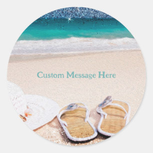 Rustig Ocean Beach: Zomerzon en sandalen Ronde Sticker
