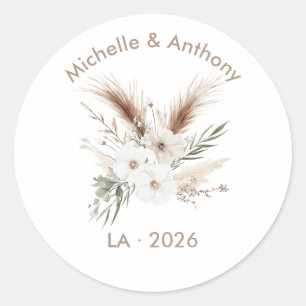 Rustig Pampagras Boho Boheem Huwelijk Ronde Sticker