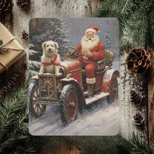 Rustig Prettig Kerstfeest Met Kerstman Met Hond Feestdagenkaart