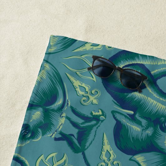 Rustig Safari wandtapijtpatroon - de witte lotus Strandlaken (In situ)