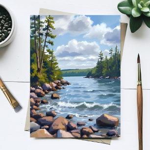 Rustig Tahoe-meer oever aquarelschilderij Briefkaart