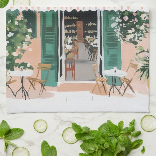 Rustig terras in Rome Theedoek (Gevouwen)