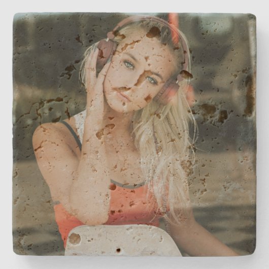 RUSTIG! Travertijn Onderzetter - gepersonaliseerd  (Voorkant)