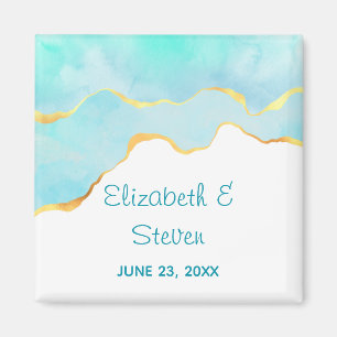 Rustig Tropisch Groen met Gouden Rand Bruiloft Magneet