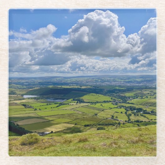 Rustig uitzicht vanaf Pendle Hill... Glazen Onderzetter (Voorkant)