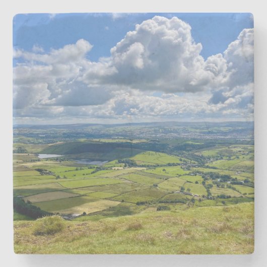 Rustig uitzicht vanaf Pendle Hill... Stenen Onderzetter (Voorkant)