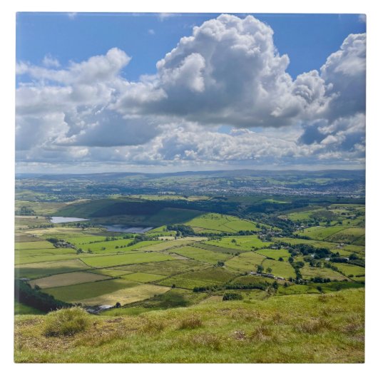 Rustig uitzicht vanaf Pendle Hill... Tegeltje (Voorkant)