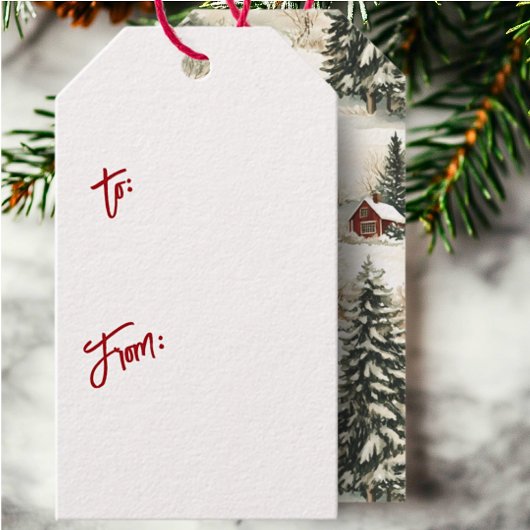 Rustig Winterdorp in het Bos Kerstmis Cadeaulabel