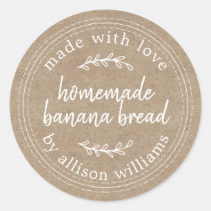 Rustig Zelfgemaakt Banaanbrood Kraftpapier Ronde Sticker