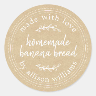 Rustig zelfgemaakt bananenbrood kraftpapier ronde sticker