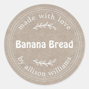Rustig zelfgemaakt bananenbrood kraftpapier ronde sticker