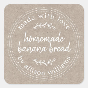 Rustig zelfgemaakt bananenbrood kraftpapier vierkante sticker