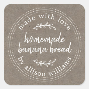 Rustig zelfgemaakt bananenbrood kraftpapier vierkante sticker