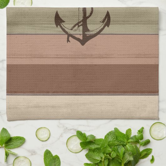 Rustige aardbeenderen hout Nautische strips en ank Theedoek (Gevouwen)