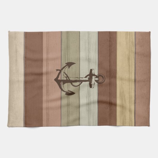 Rustige aardbeenderen hout Nautische strips en ank Theedoek (Horizontaal)