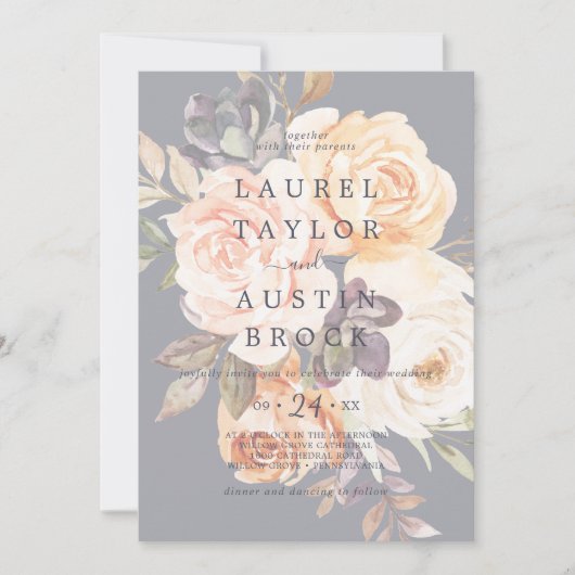 Rustige Aarde Florals Paarse zwevende bloemen brui Kaart (Voorkant)