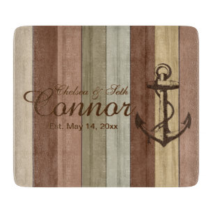 Rustige aardtoon Hout Nautical Stripes & Anchor Snijplank