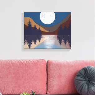 Rustige Abstracte bosmonreflectie Canvas Afdruk