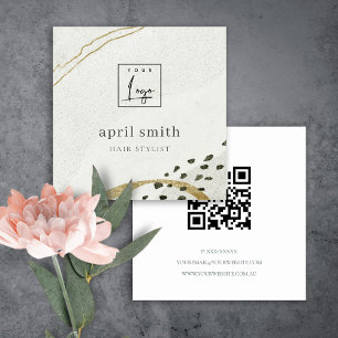 Rustige Abstracte Ivory Gold Grey QR Code Logo Vierkante Visitekaartje