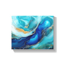 Rustige Abstracte Oceaan Kunst in Kobalt & Teal