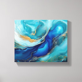Rustige Abstracte Oceaan Kunst in Kobalt & Teal Canvas Afdruk