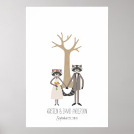 Rustige accoons Vingerprint Handtekenstructuur Poster