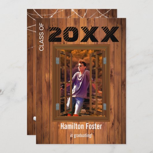 Rustige Afstuderen Cherry String Lights Barn Wood Kaart (Voorkant / Achterkant)