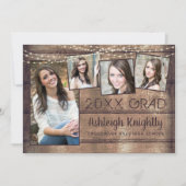 Rustige Afstuderen Foto Collage Wood String Lights Aankondiging (Voorkant)