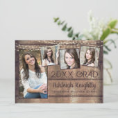 Rustige Afstuderen Foto Collage Wood String Lights Aankondiging (Staand voorkant)