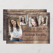 Rustige Afstuderen Foto Collage Wood String Lights Aankondiging (Voorkant / Achterkant)