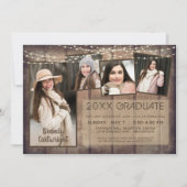 Rustige Afstuderen Foto Collage Wood String Lights Kaart (Voorkant)