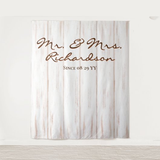 Rustige Aged White Barn Wood Planks Weddenschap Wandkleed (Voorkant)