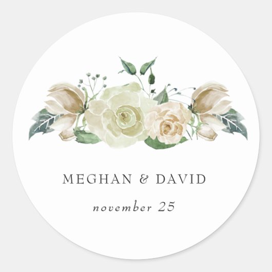 Rustige Airy Botanical Neutral Floral Wedding Ronde Sticker (Voorkant)