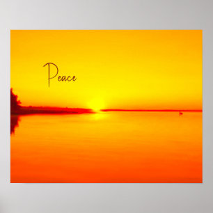 Rustige Amber Sunset boven Water Poster