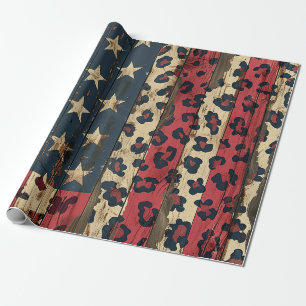 Rustige Amerikaanse Vlag Luipaardprint (1) Cadeaupapier